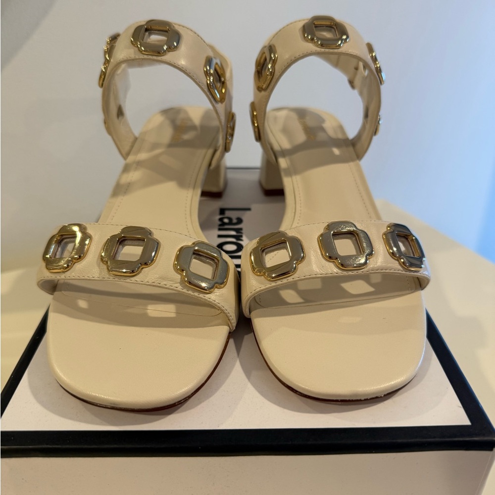 Larroude Cream Sandals with Gold Details